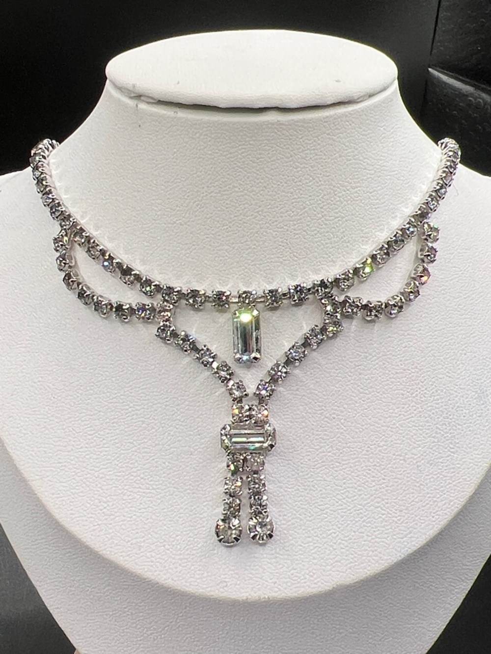 Vintage Crystal Draped Necklace - Silver Tones 1